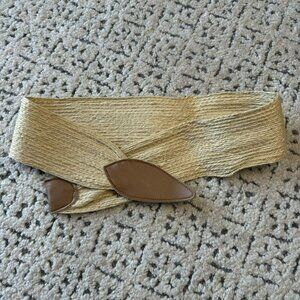 Vintage Woven Straw Belt With Brown Faux‎ Leather Accents Size 10